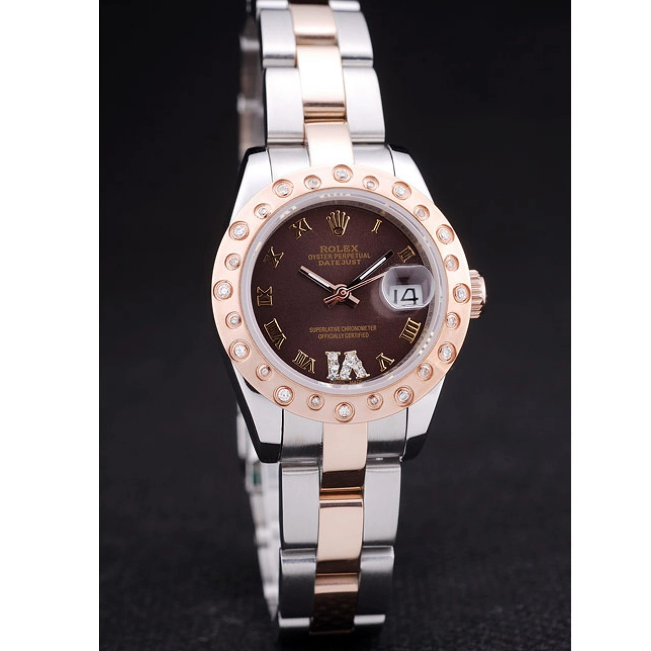 Aaa replica watch Brown Gold 7475 Diamonds Dial Rolex Bezel Datejust Rose Polished 0531
